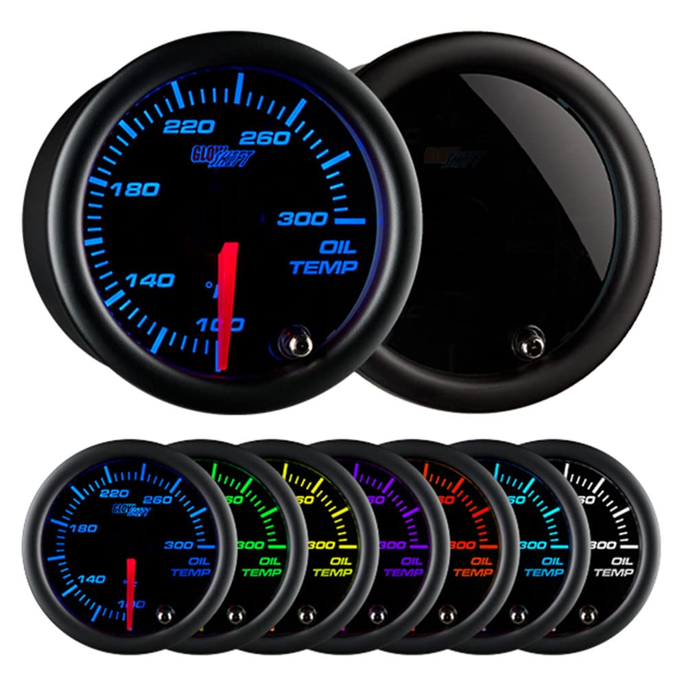 GlowShift 52mm oil temperature gauge with tinted lens for easy readability