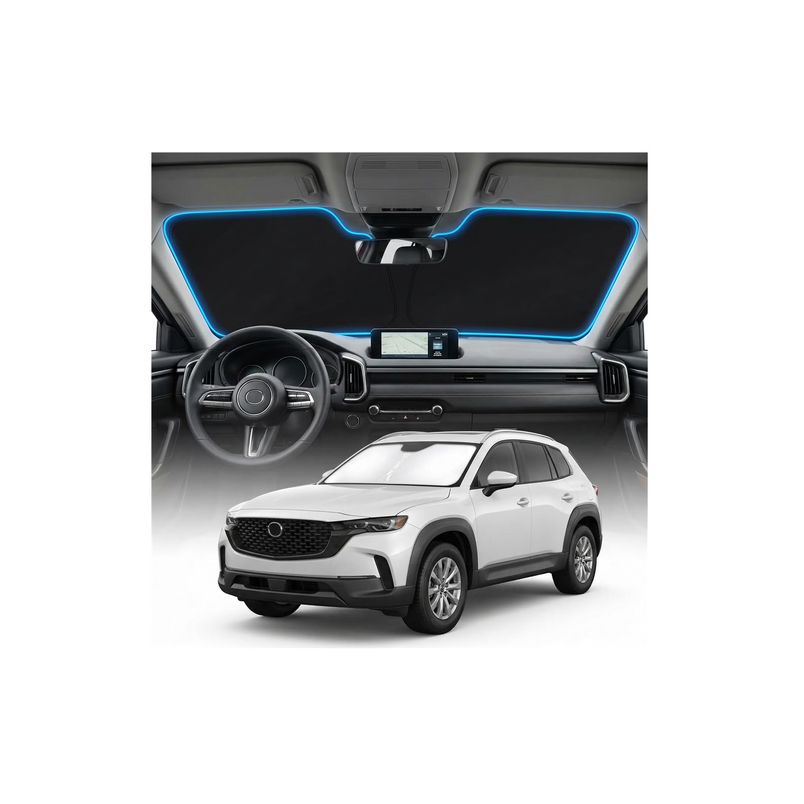 GLSBRCAO CX50 custom-fit sun shade cover for tailored windshield protection.