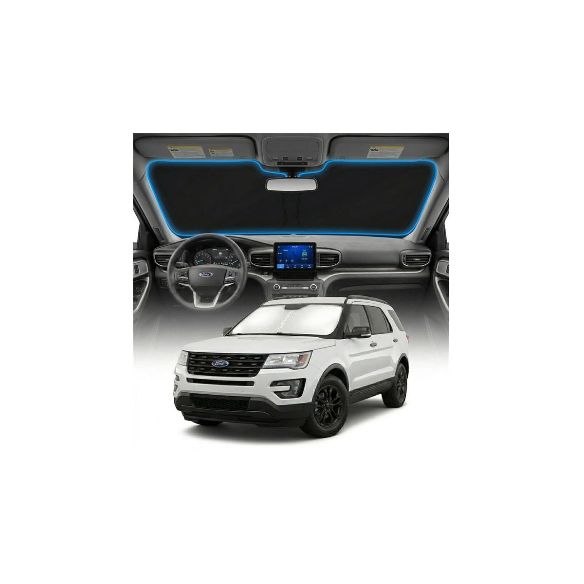 GLSBRCAO Explorer sun shade on windshield reduces glare and heat