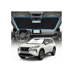 GLSBRCAO Nissan Rogue sun shade covers windshield for UV protection and heat reduction.