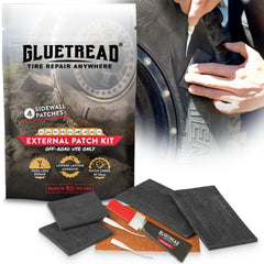 Gluetread external patch kit for tubeless tires, repair without removing the tire.