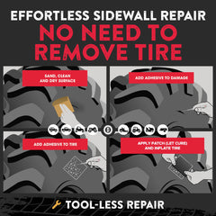 GlueTread patch measures 4x4.5 inches for deep damage