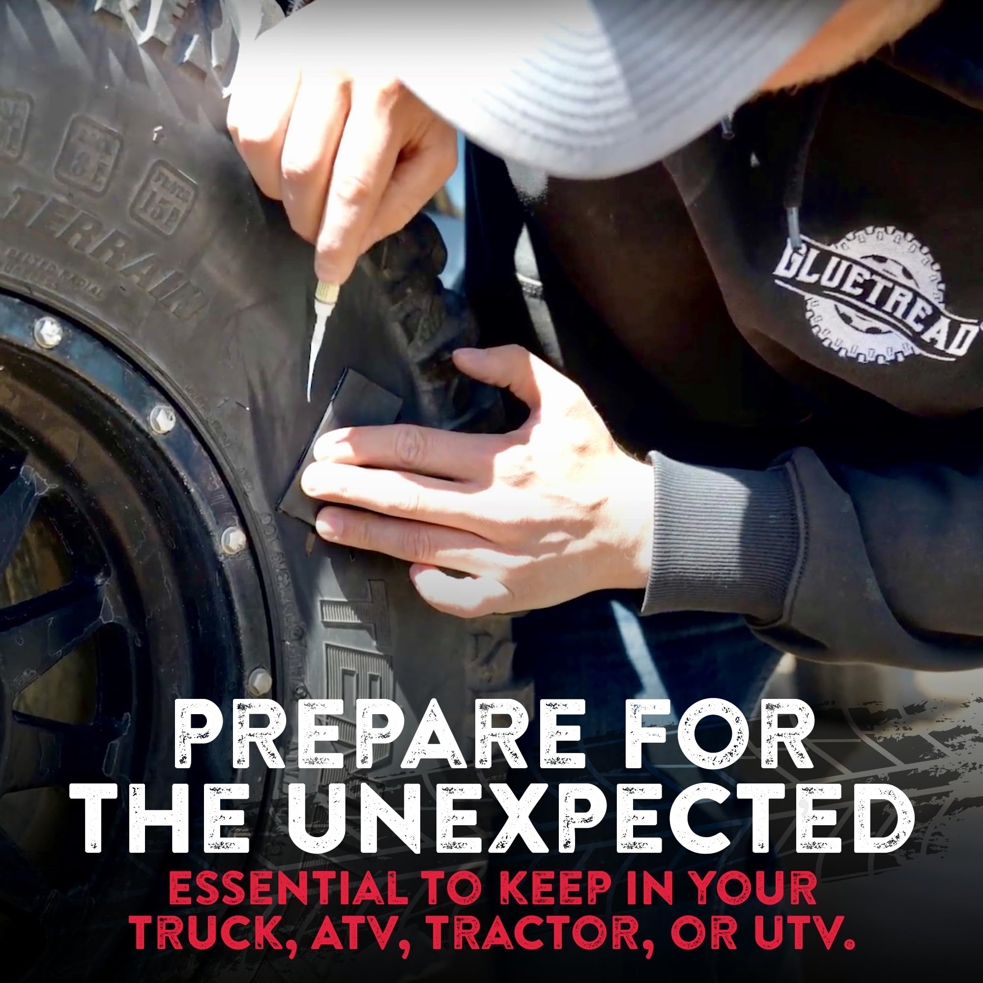 Gluetread extends tire life by patching slices and punctures.
