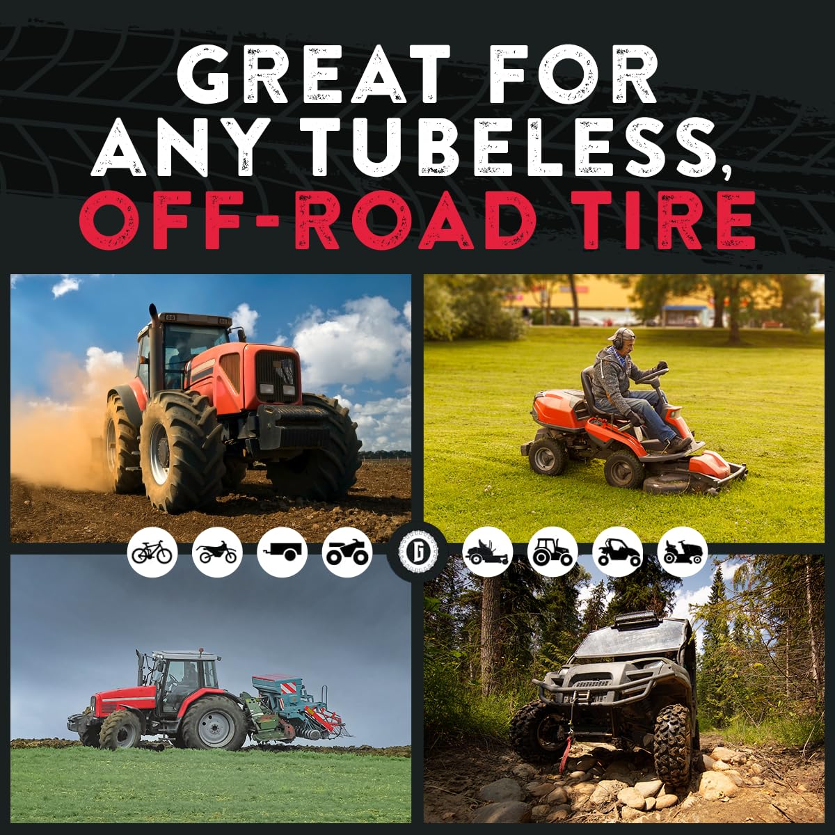 GlueTread compatible with ATVs, UTVs, tractors, and more vehicles.