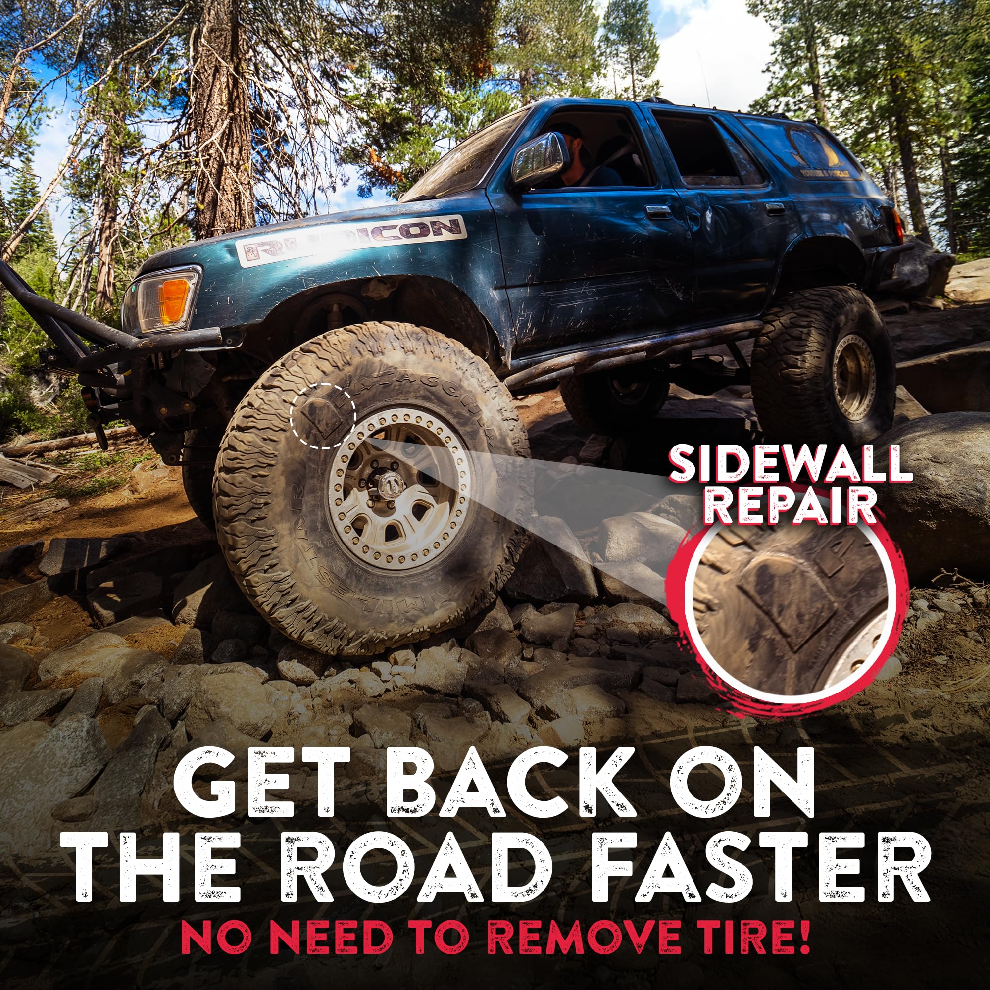 Gluetread sidewall repair tools for durable off-road fixes.