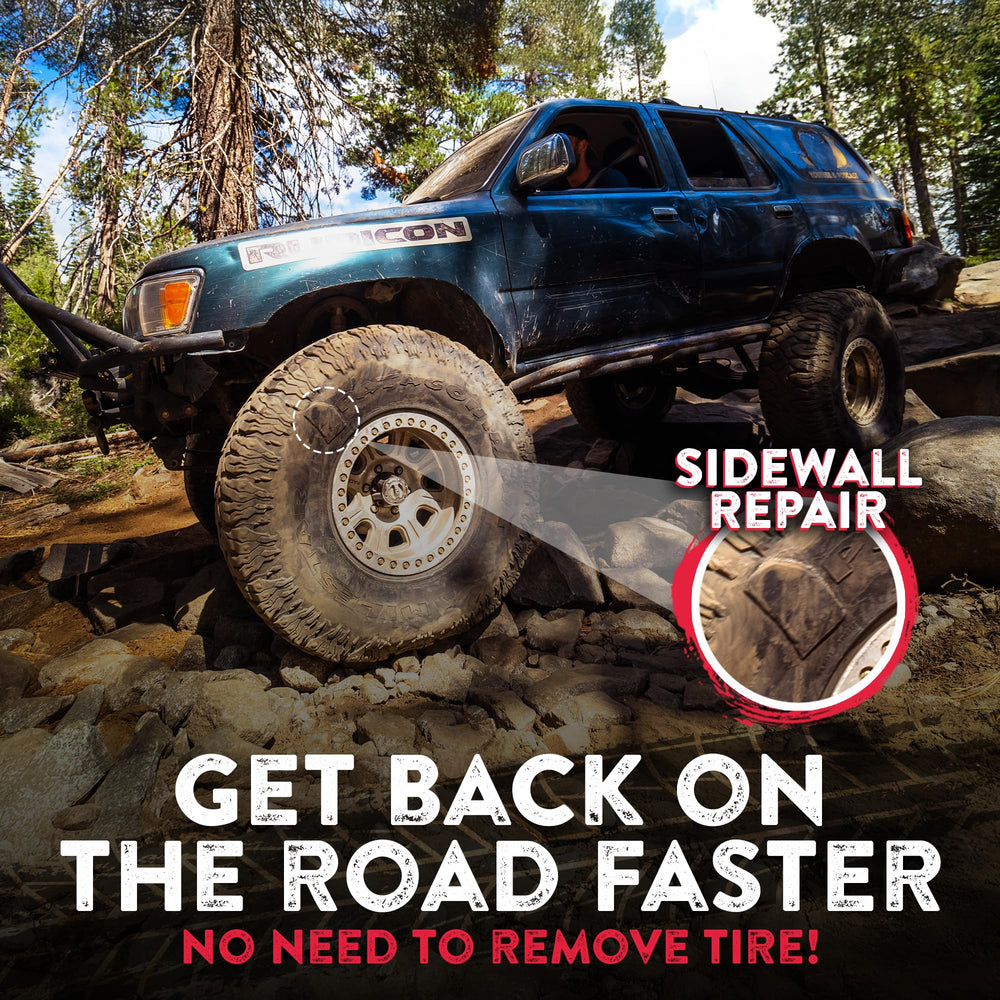 Gluetread sidewall repair tools for durable off-road fixes.
