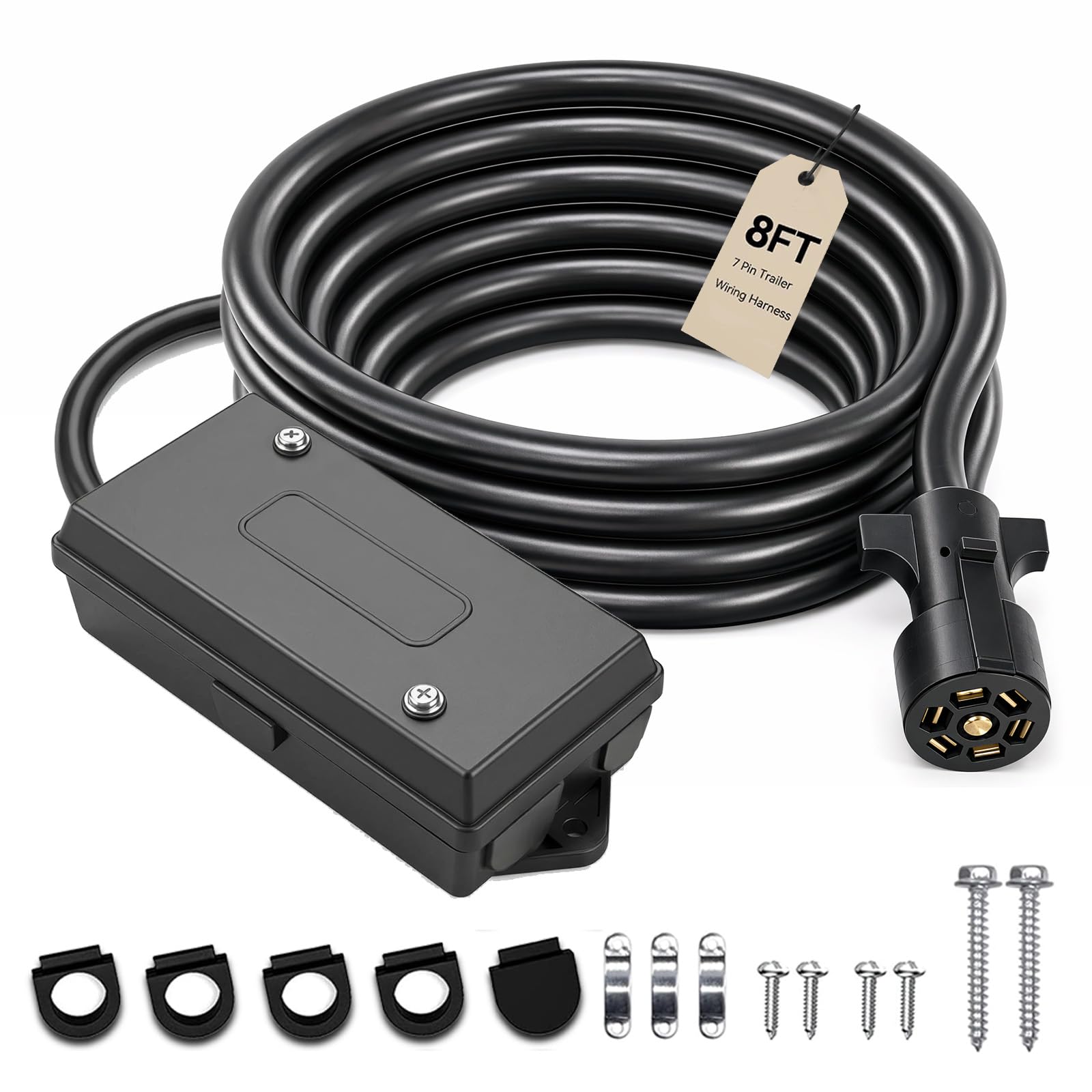 GLUWPA 7Way trailer wiring harness with 8ft extension for tidy installs.