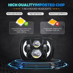 GLWZSY 5x7 LED headlight beam-cutoff shows glare-free illumination performance.