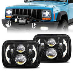 GLWZSY 5x7 LED headlight front view improves night visibility for Jeep XJ/YJ.