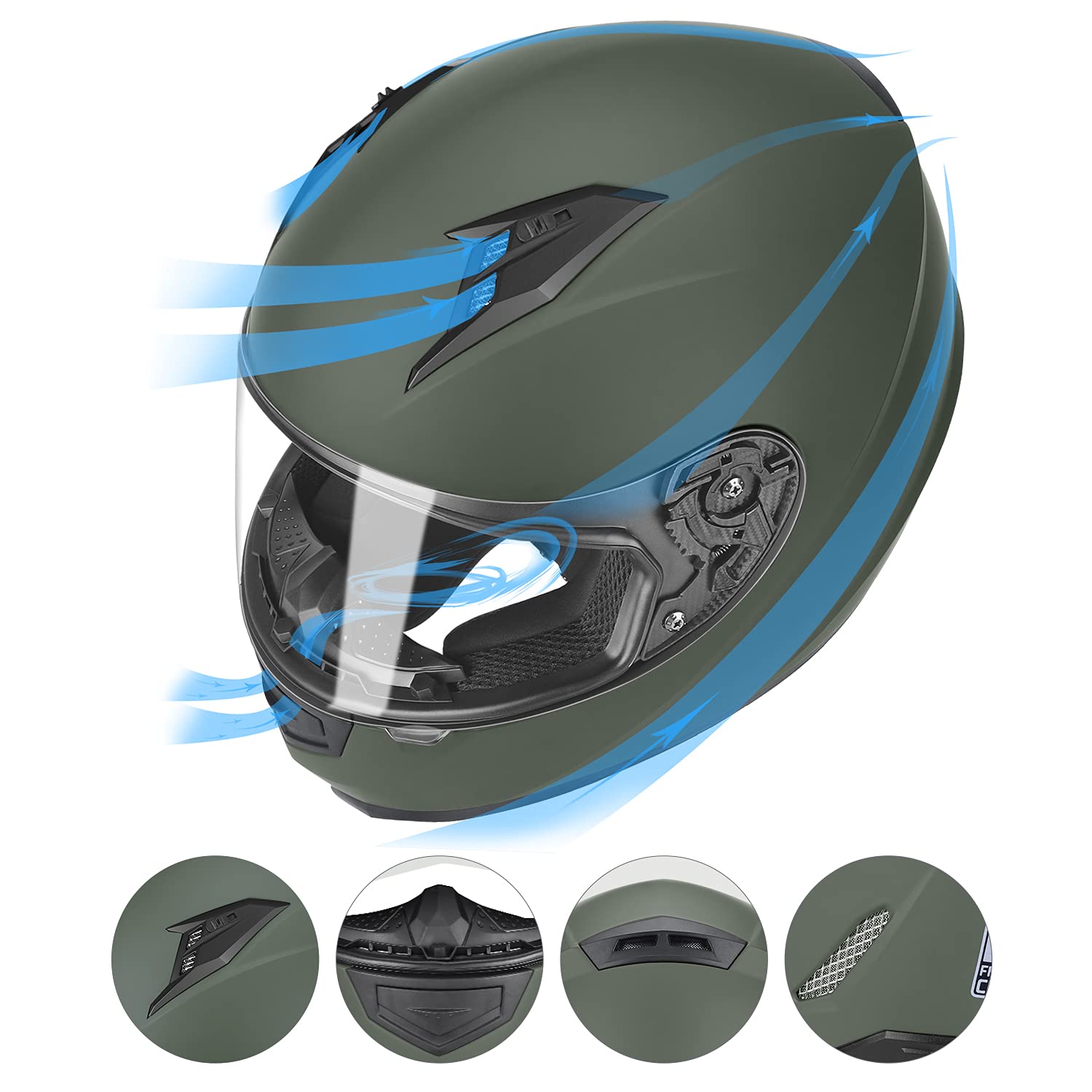 GLX GX11 camouflage helmet with tinted visor, emphasizing clear visibility and style.