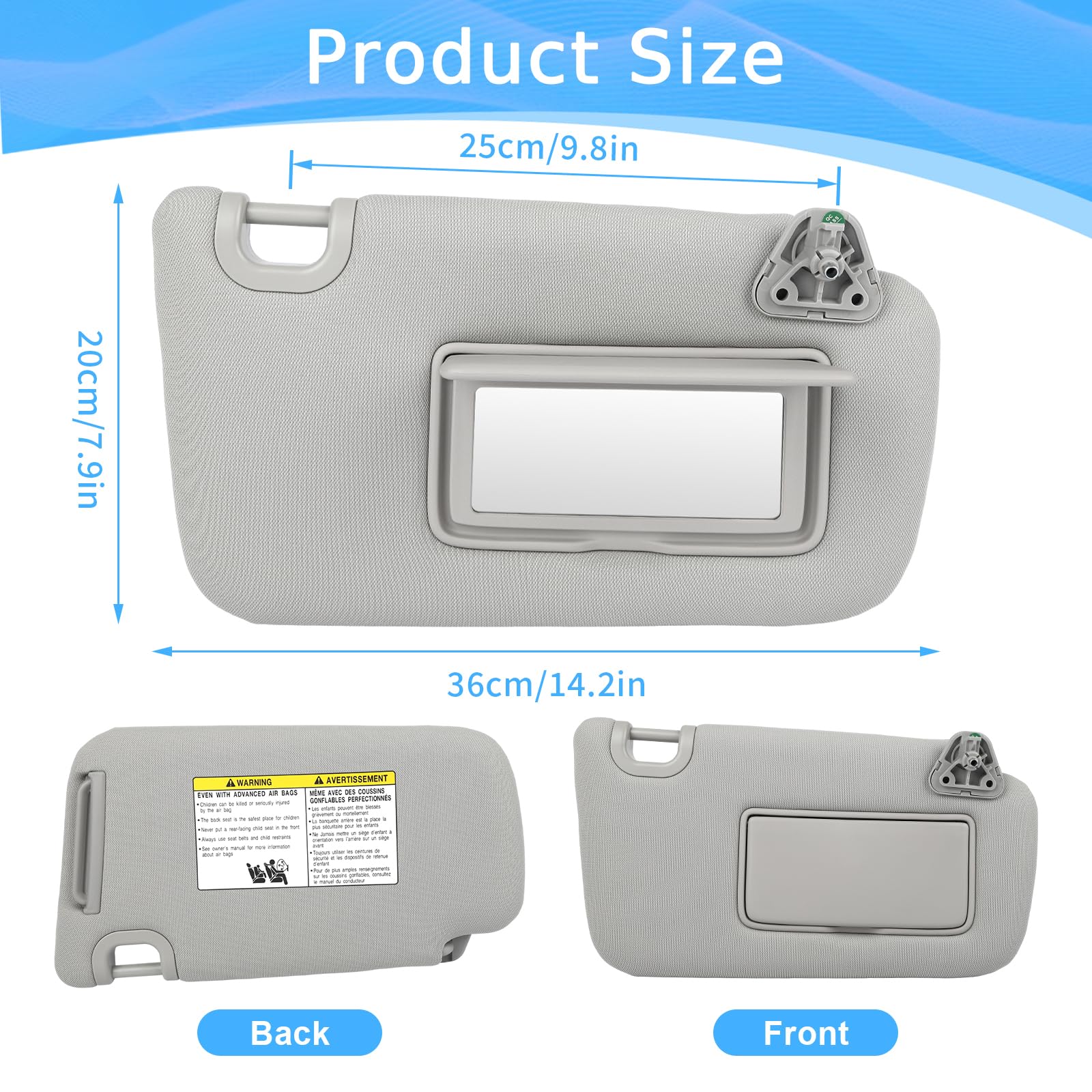 GlymXia sun visor pair, passenger-side, OEM-like replacement for Sentra.
