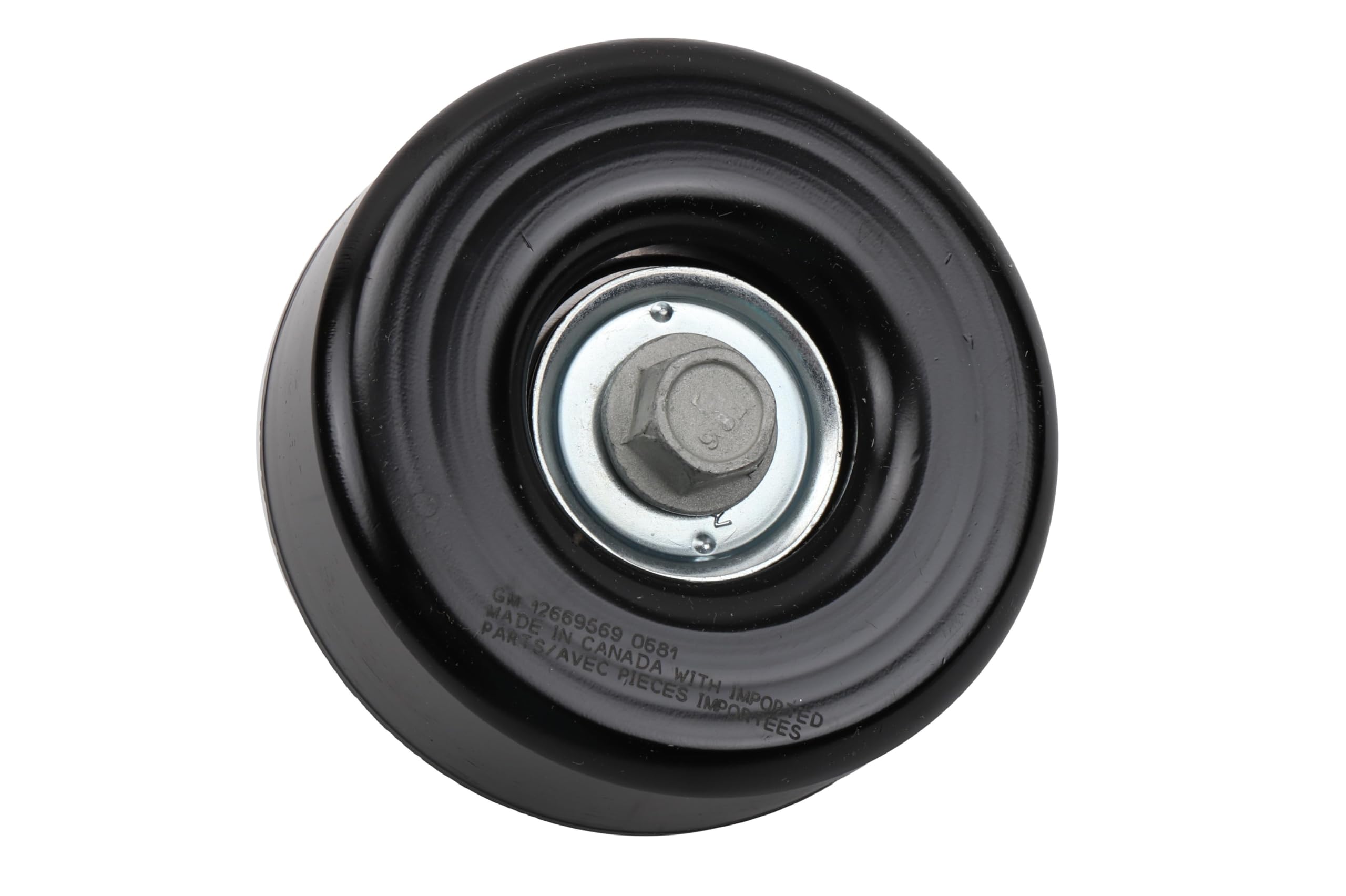 GM Genuine Parts LC9 drive belt idler pulley front view for smooth belt routing