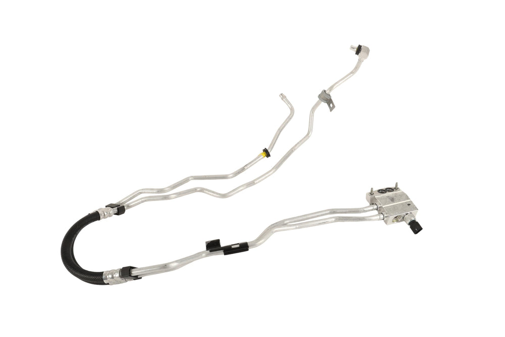 GM Genuine Parts 85724972 oil cooler hose assembly, under-hood view, supports steady engine oil cooling.