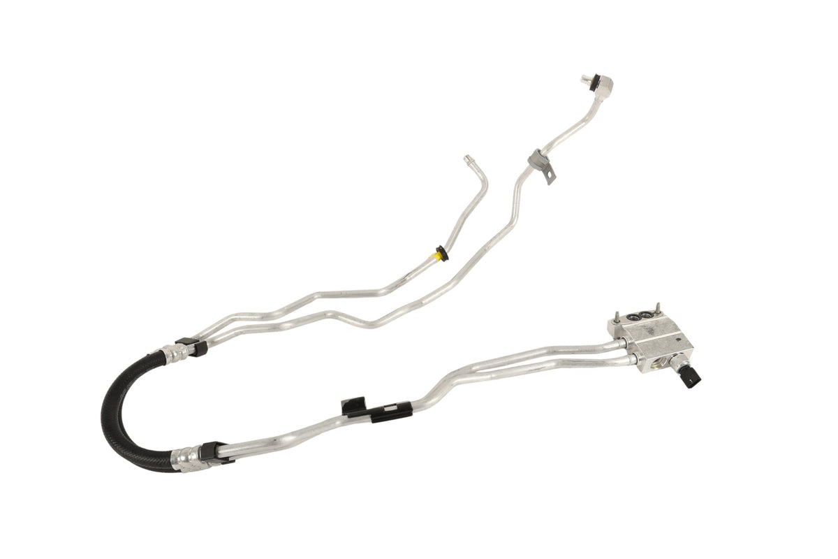 GM Genuine Parts 85724972 oil cooler hose assembly, under-hood view, supports steady engine oil cooling.
