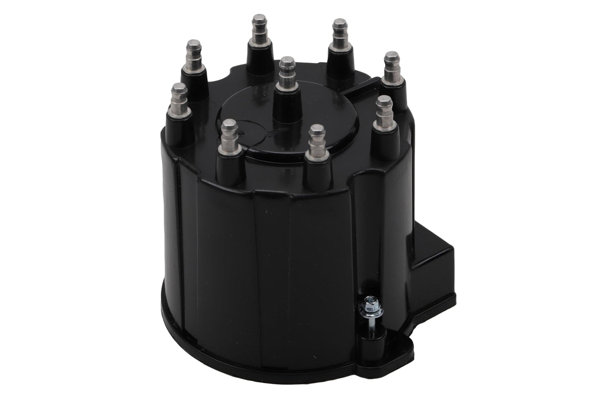 GM Genuine Parts D303A ignition distributor cap close-up showing metal inserts for maximum conductivity.