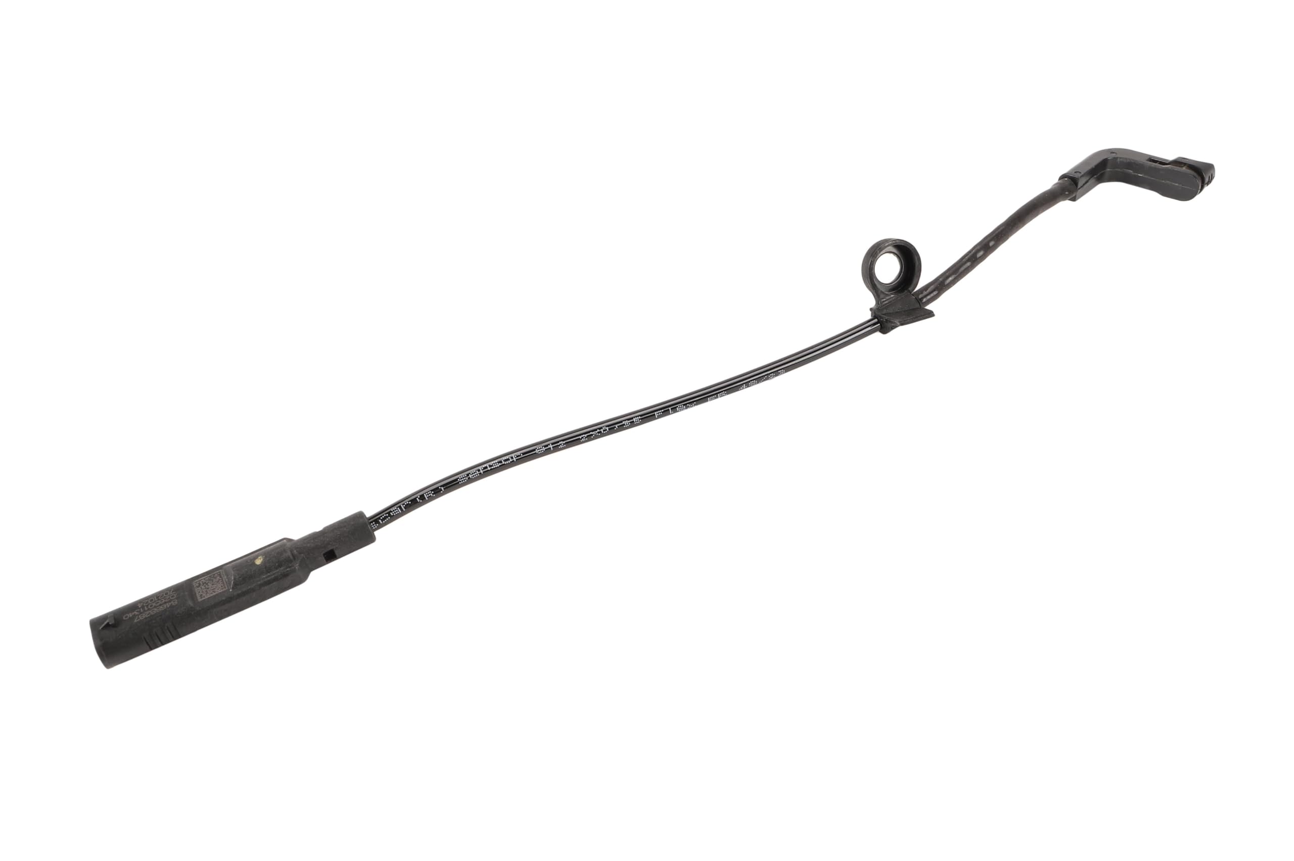GM Genuine Parts rear disc brake pad wear sensor shown from the side, ready for installation.