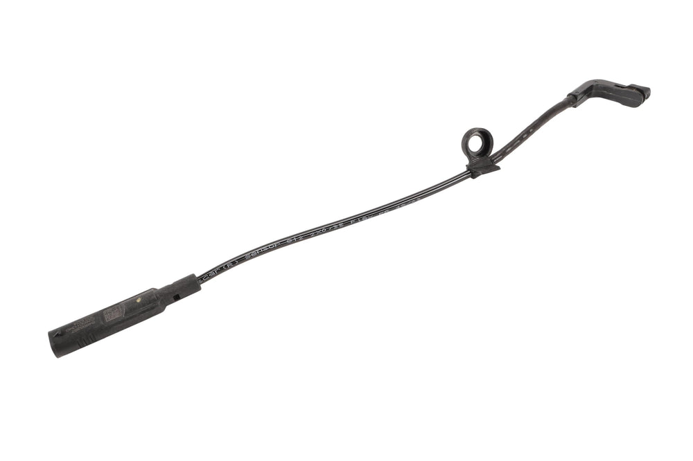 GM Genuine Parts rear disc brake pad wear sensor shown from the side, ready for installation.