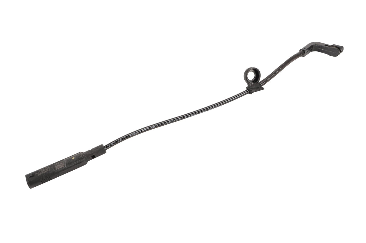 GM Genuine Parts rear disc brake pad wear sensor shown from the side, ready for installation.