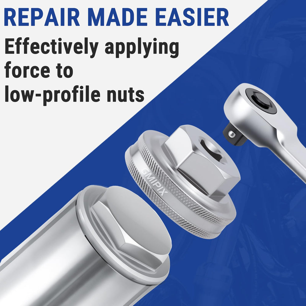 GMIPIX fork cap nut socket used on Harley; fits tight spaces.