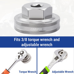 GMIPIX chromoly fork cap nut socket; compatible with 3/8 drive ratchet.