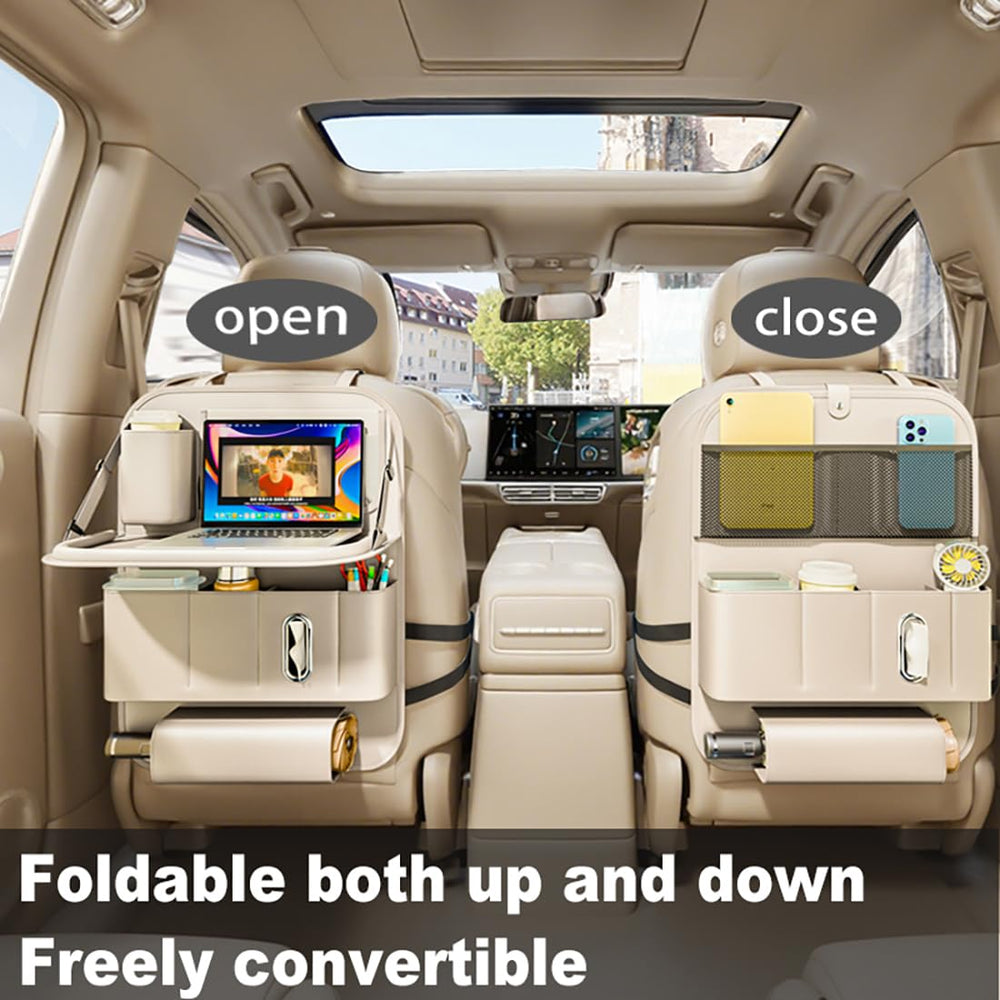 GMQ backseat organizer uses high-density PU leather for durability and easy cleaning.