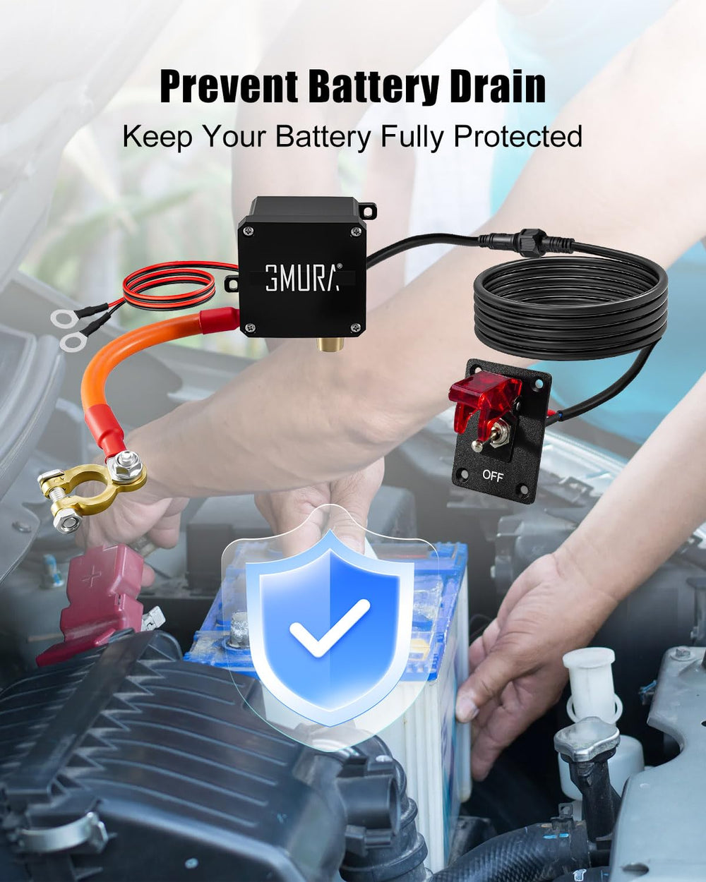 GMURA 12V 250A disconnect switch suitable for cars, trucks, RVs, and boats.