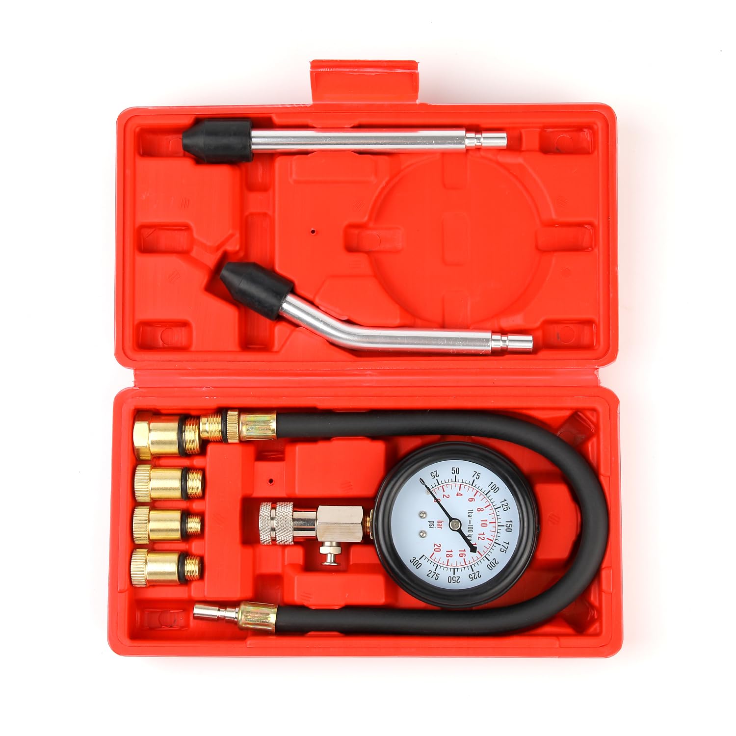 Gnhydxfe compression tester kit with dial readout enables quick cylinder pressure checks.