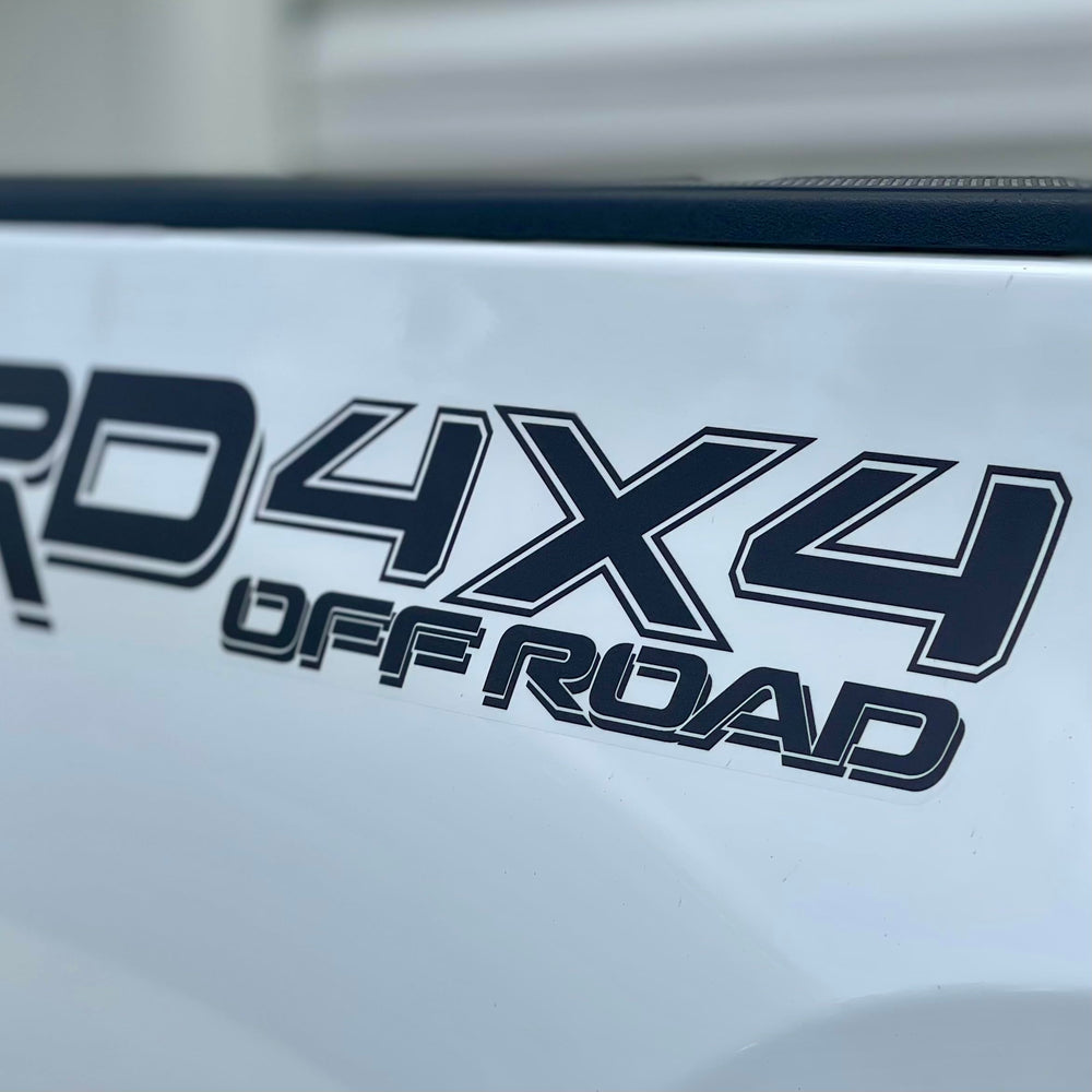 GO-GO.GROUP 4x4 offroad bedside decal closeup highlights bold matte black letters