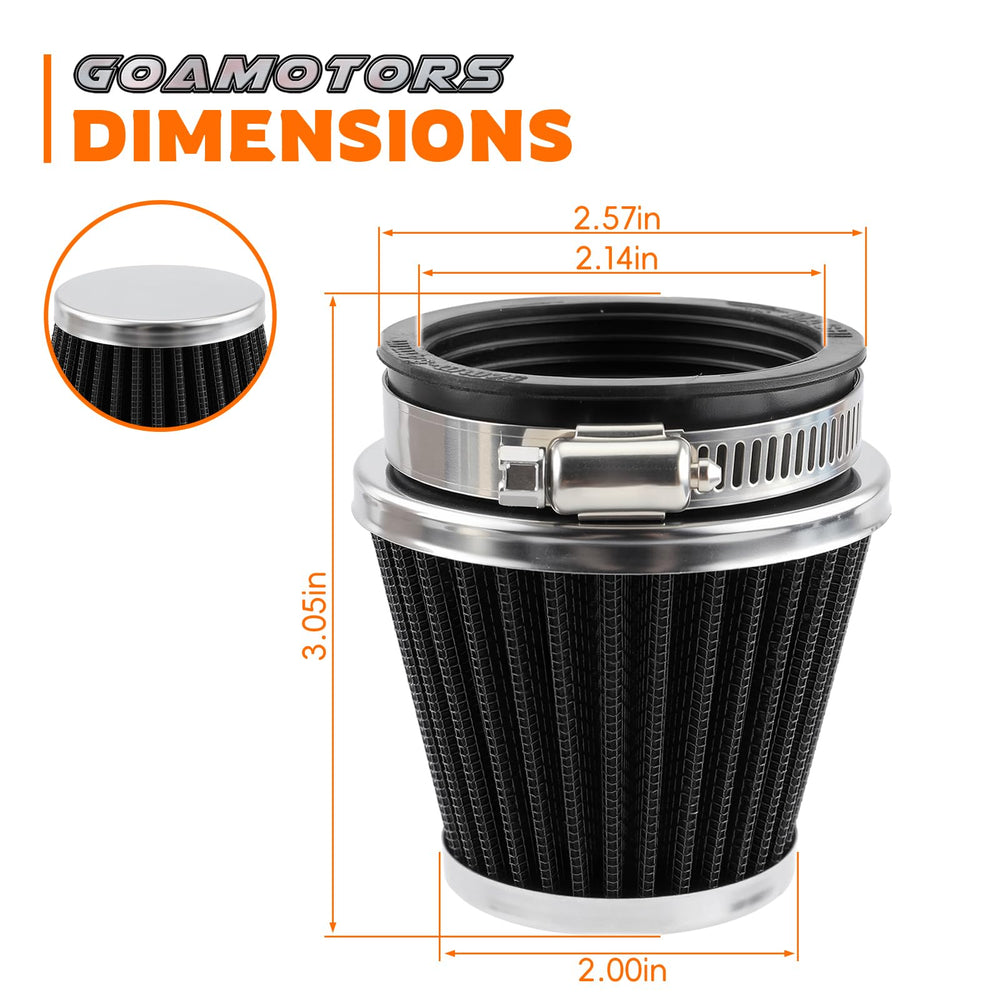 GoaMotors four-pack filters with adjustable clamps ready for quick universal installation.