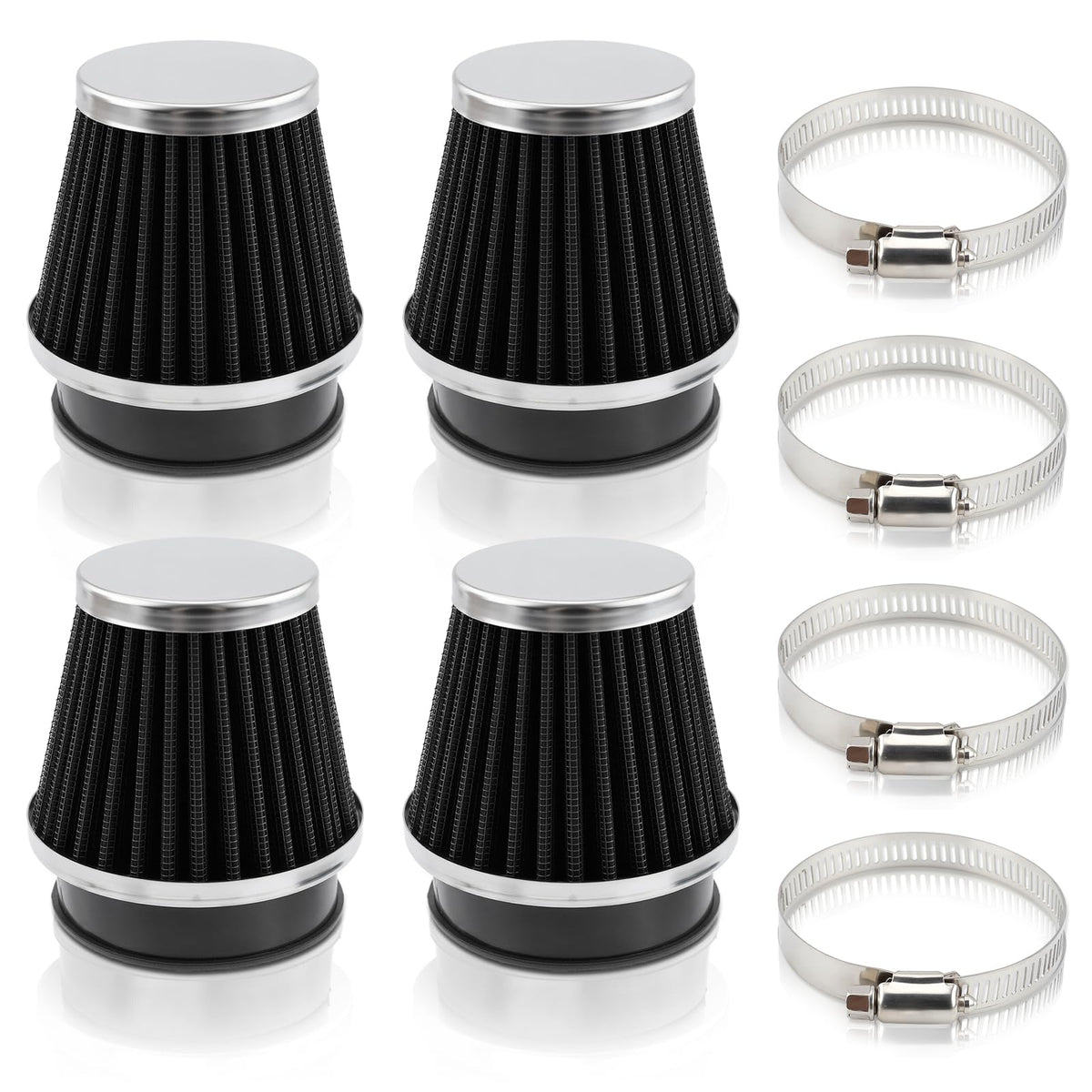 GoaMotors 54mm air intake filter close-up with tapered design for improved filtration.