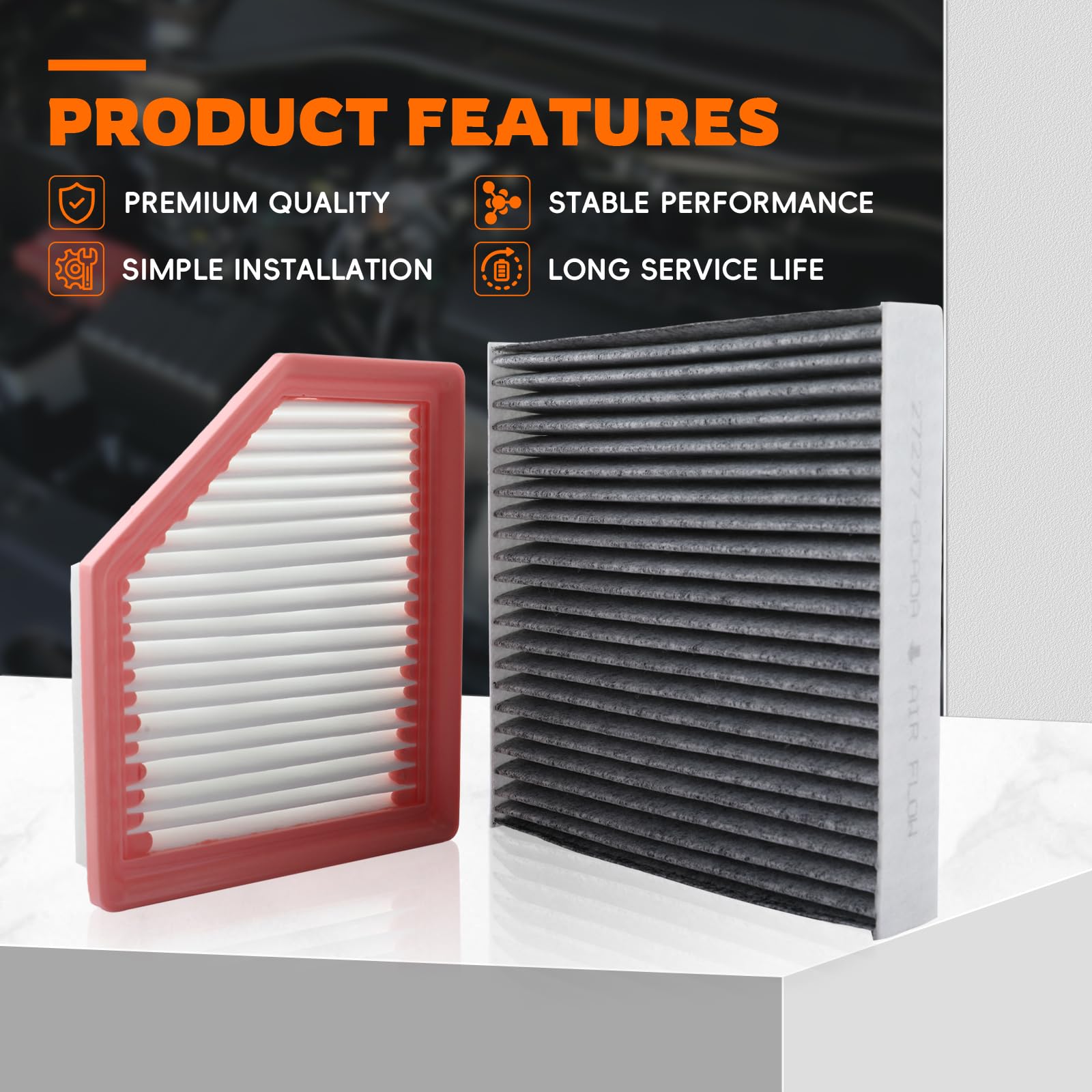 GoaMotors packaging shows the included engine and cabin filters for quick replacement