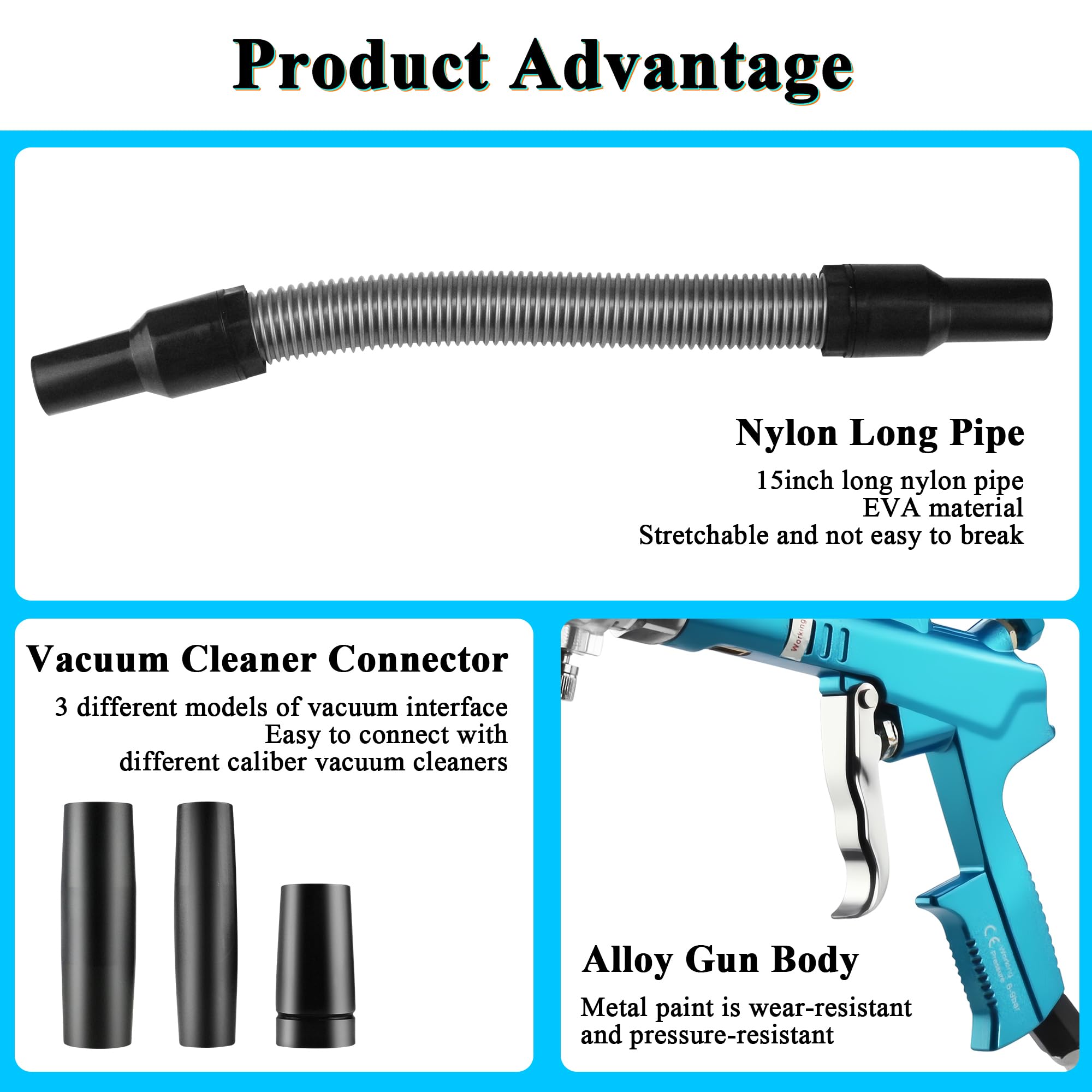 GOCCIDA dual-action cleaning tool with blow and suction for faster dirt removal.