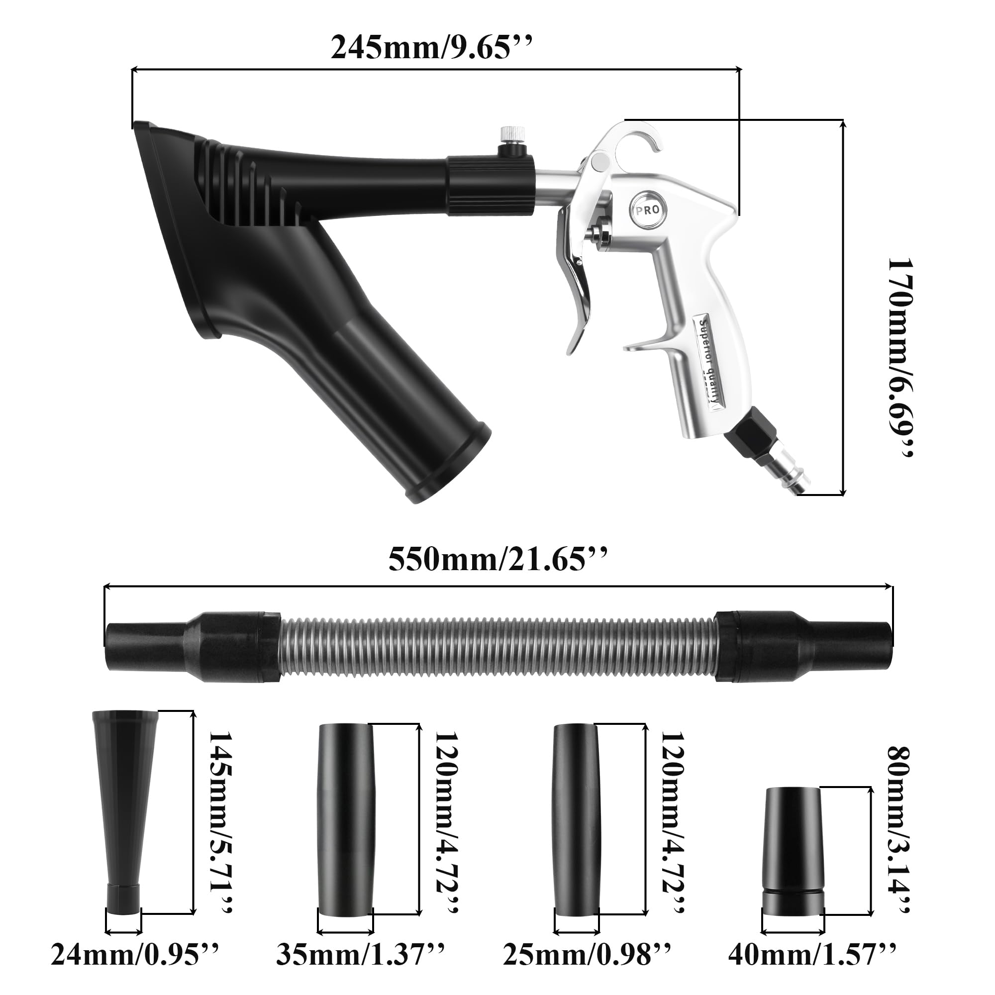 GOCCIDA vacuum suction nozzle captures dust during interior detailing