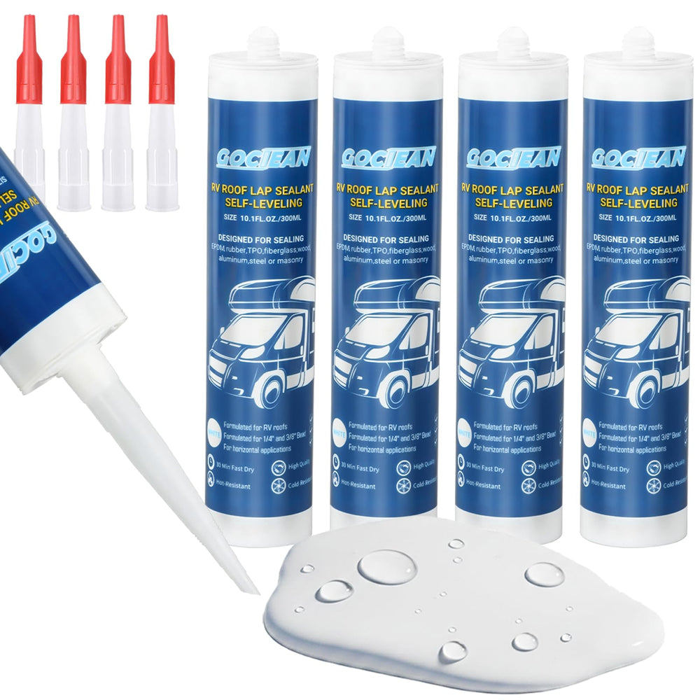 Gociean 2026 RV Roof Sealant application shows smooth self-leveling performance.