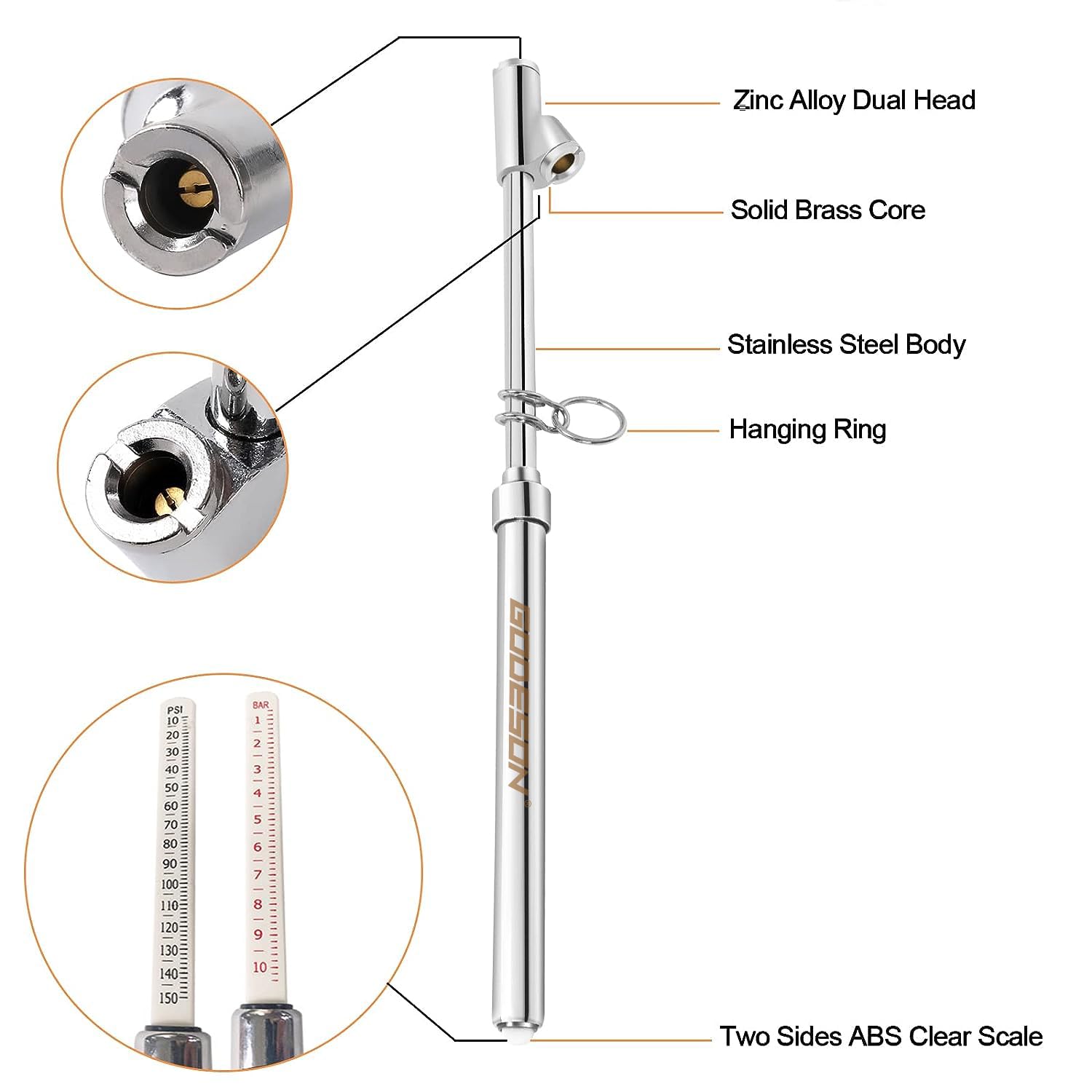 GODESON tire pressure gauge outer chuck for easy outer-wheel access
