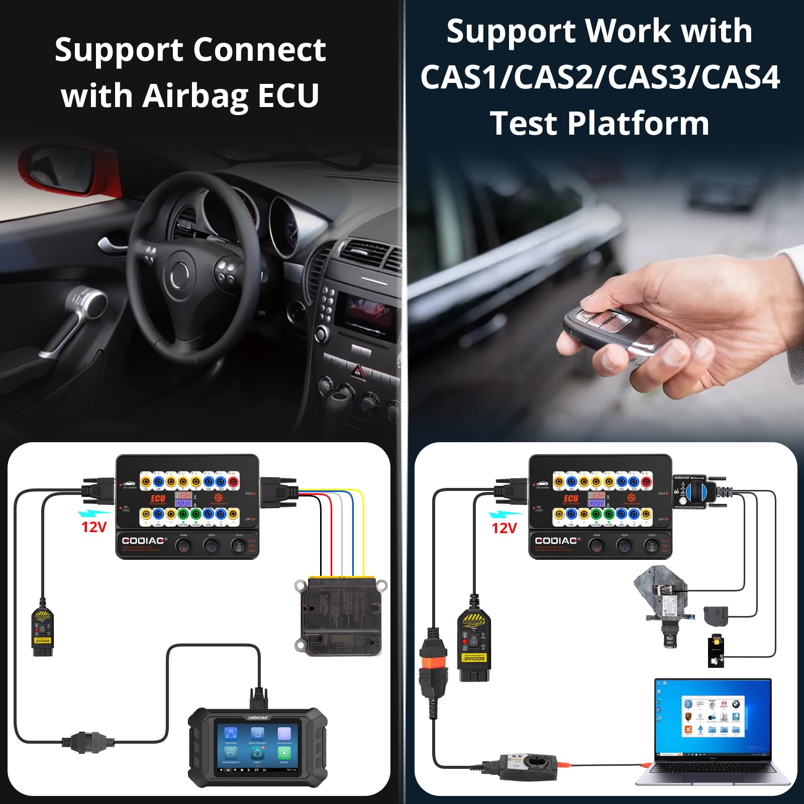 GODIAG GT100+ OBDII bench setup for safe diagnostics without vehicle disassembly.