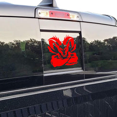 GODTERA rear back middle window decal on RAM 1500 in red, weather-resistant.