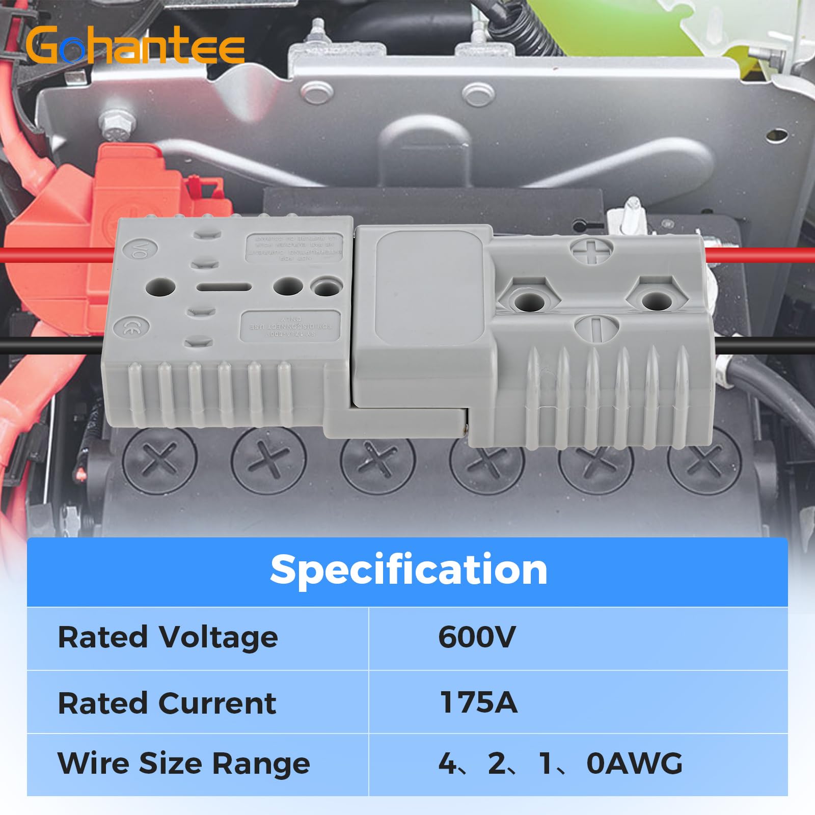 Gohantee rugged high-current connector designed for outdoor use.
