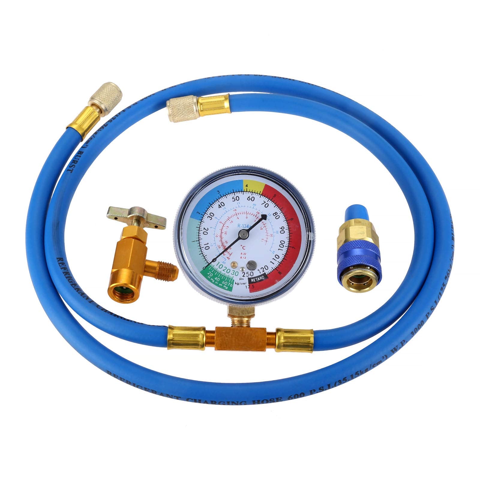 Gohantee R134a recharge hose with gauge for precise refrigerant charging.