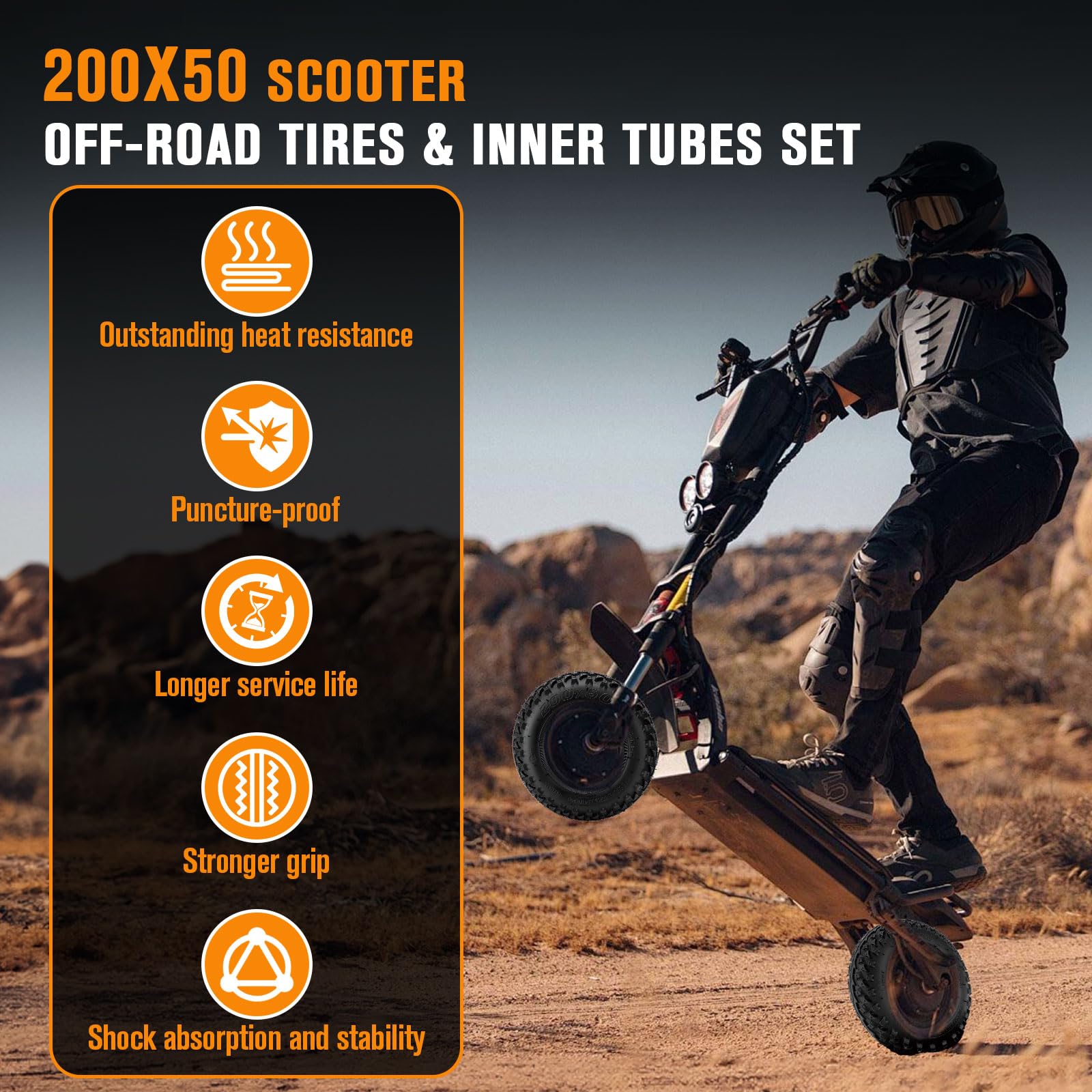 GOIMGN 200x50 tire assembly kit includes tires, tubes, stems
