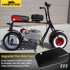 GOIRTUTSS mini bike seat with Predator 79cc attachment supports easy gear transport.