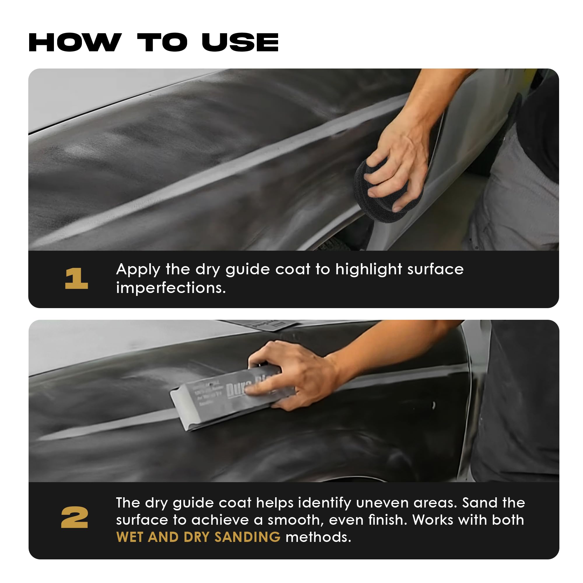 Gold Label Detailing guide coat applied to surface for defect inspection