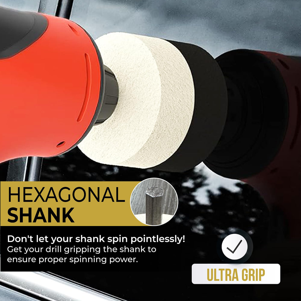 Gold Label Detailing hexagonal shank improves grip and consistent rotation during polishing.