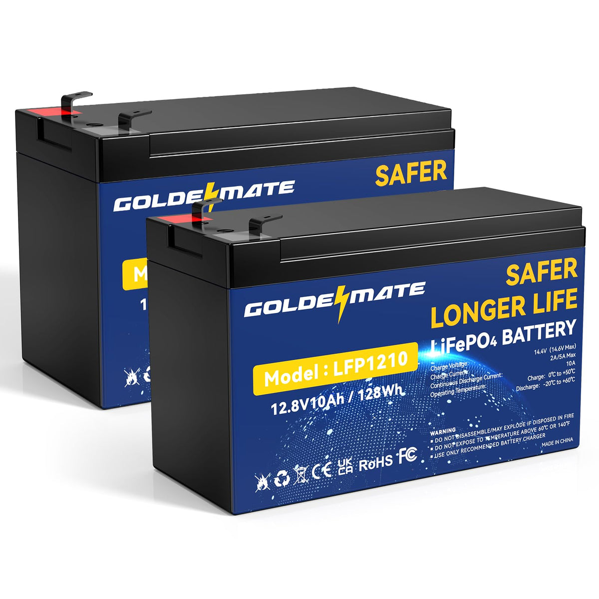 GOLDENMATE 12V 10Ah LiFePO4 battery pack for solar, marine, and ride-on toys