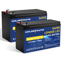 GOLDENMATE 12V 10Ah LiFePO4 battery pack for solar, marine, and ride-on toys