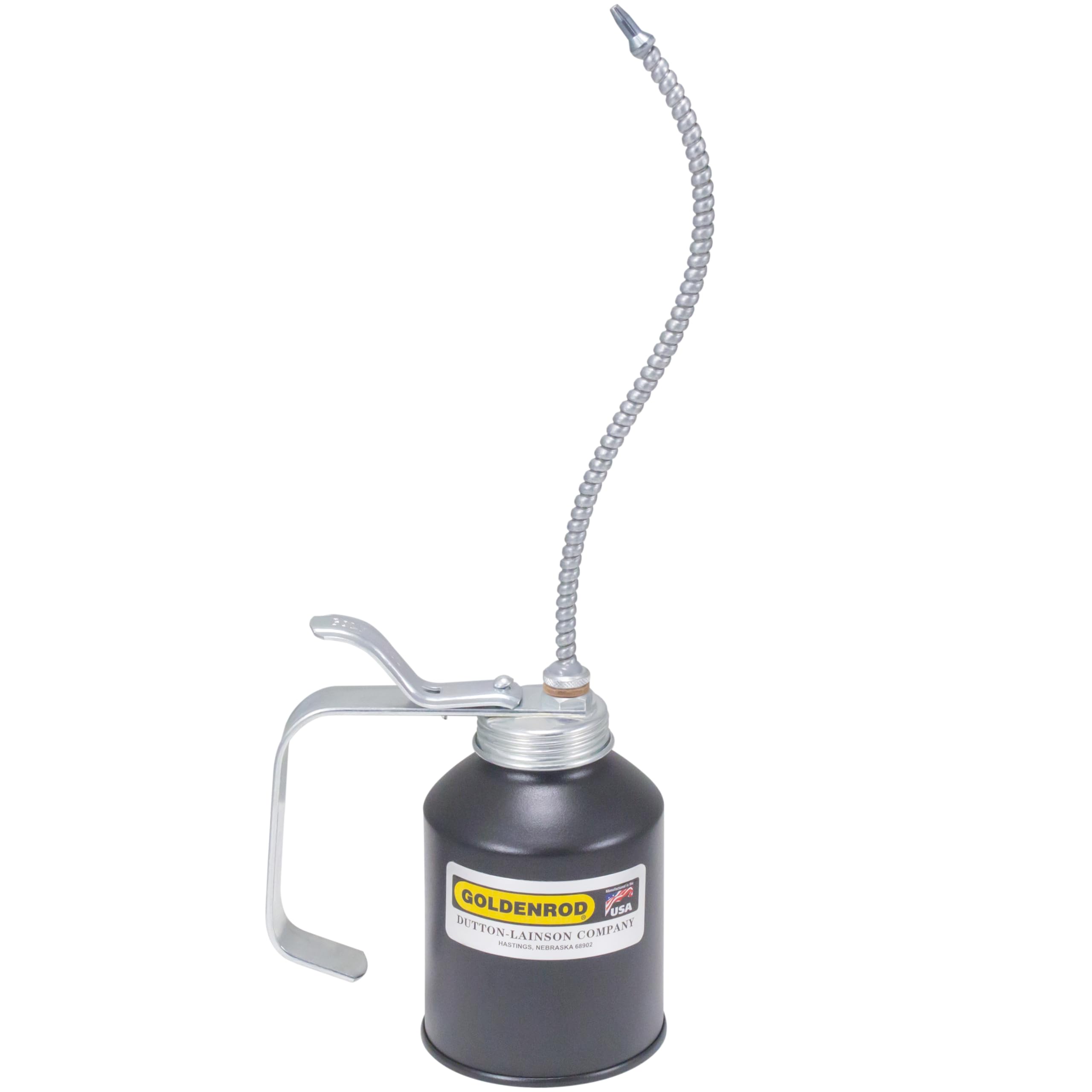 Goldenrod 707 pump oiler with rugged steel base for durable lubrication in workshops.