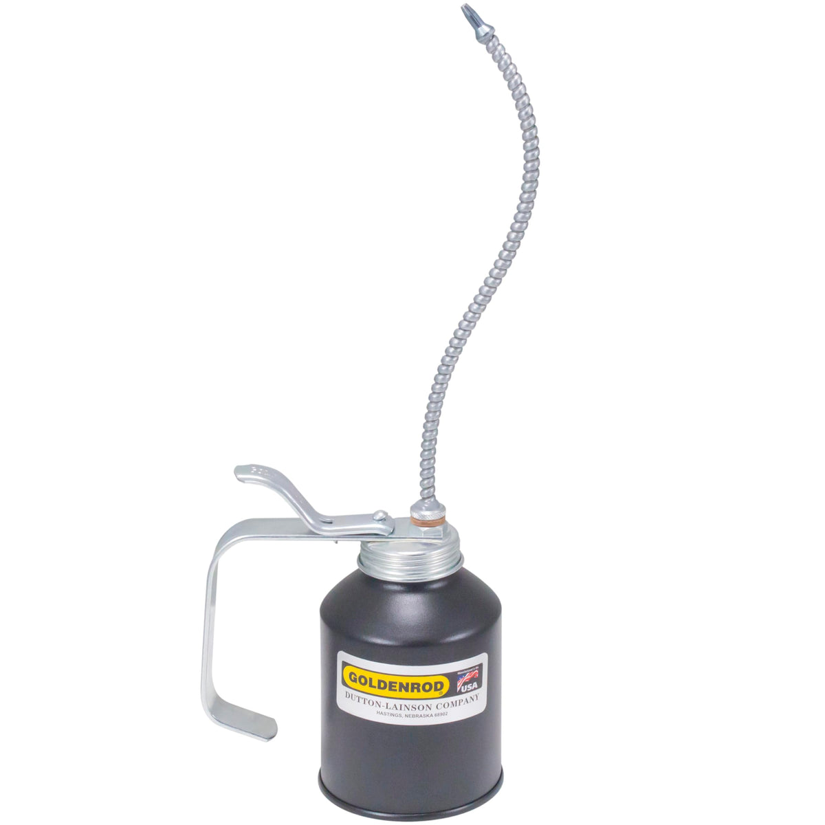 Goldenrod 707 pump oiler with rugged steel base for durable lubrication in workshops.