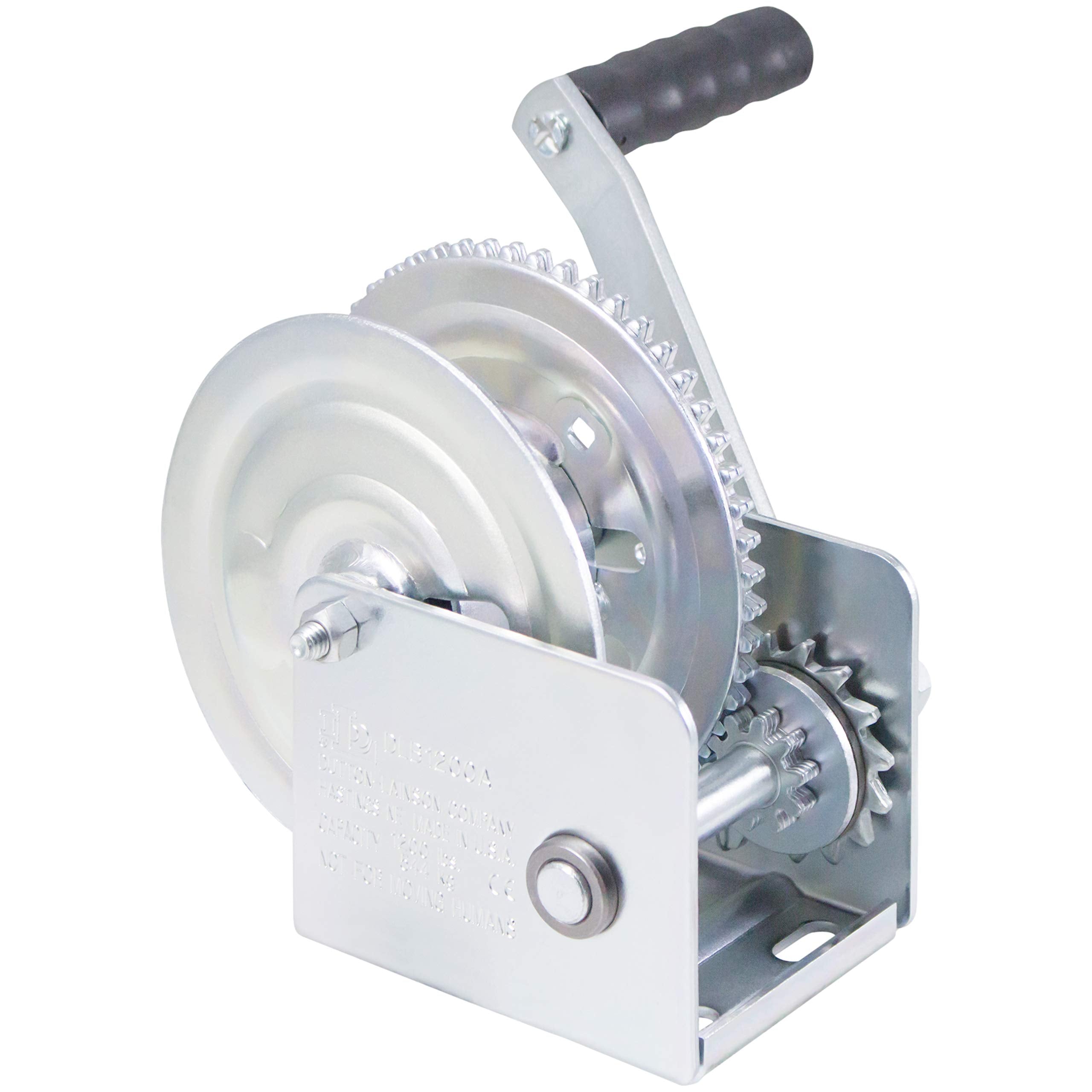 Goldenrod brake winch front view highlights rugged build and rust-resistant finish.