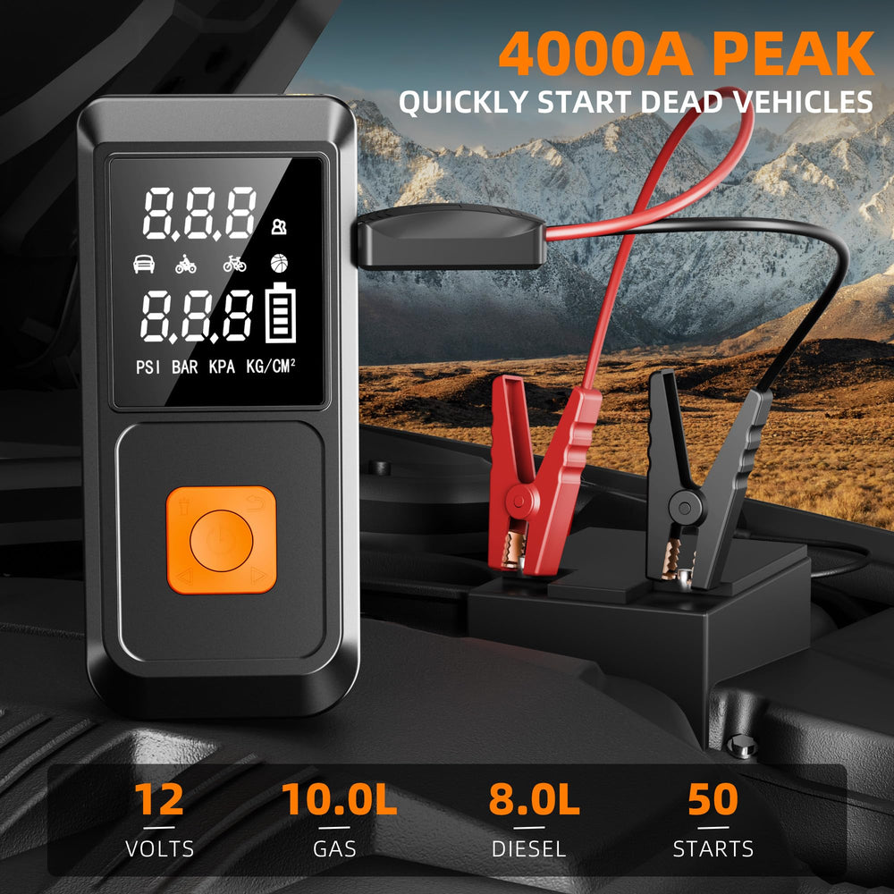 Goldforest air-compressor tire inflation panel reaches 0-36 psi in minutes for ready-to-drive tires.
