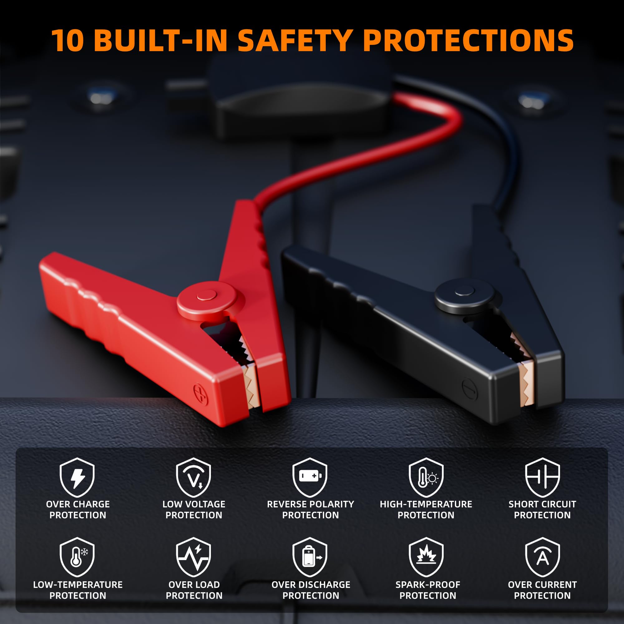 Goldforest 10-layer safety clamps prevent reverse polarity mishaps during use.